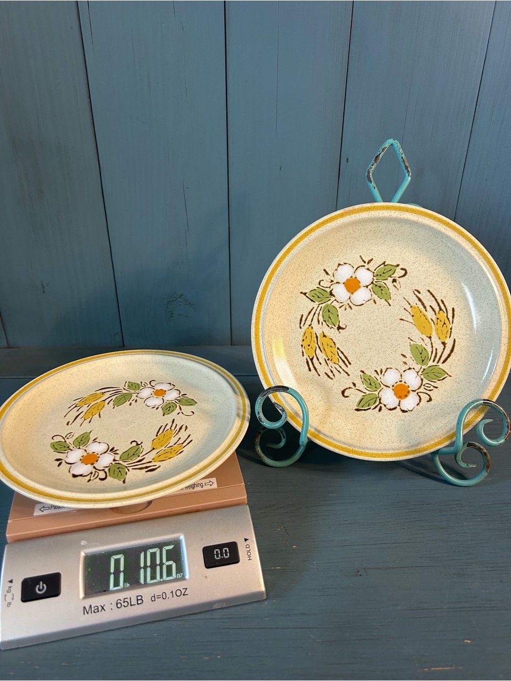 Yellow Floral Ceramic Salad Plates - Set of 2 with Wreath Motif | Vtg 1970’s